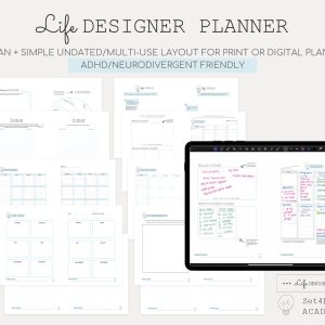 Life Designer Planner Simple, ADHD Friendly Printable or Digital Use from Set4life Academy
